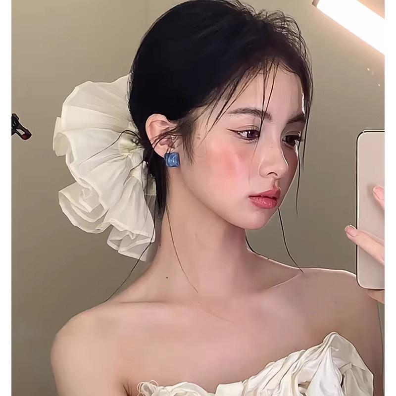 Плиссированная двухслойная резинка-скранч с цветком в корейском стиле - Аксессуар для волос для французской невесты