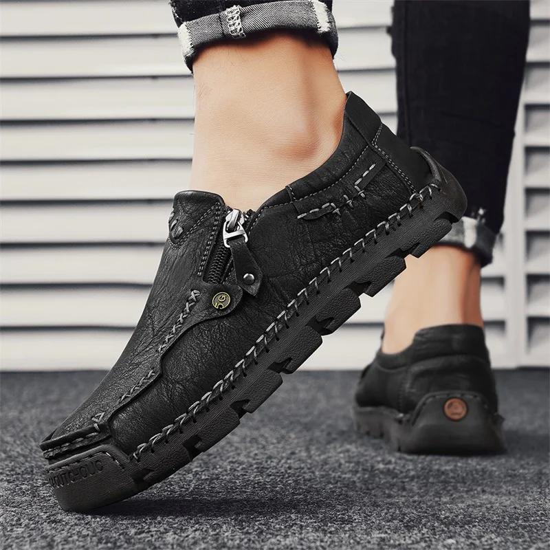 High Quality Men Casual Leather Shoes Flat Designer Loafers Trend Brand Business Shoes Antiskid Slip On Comfortable Outdoor Shoe