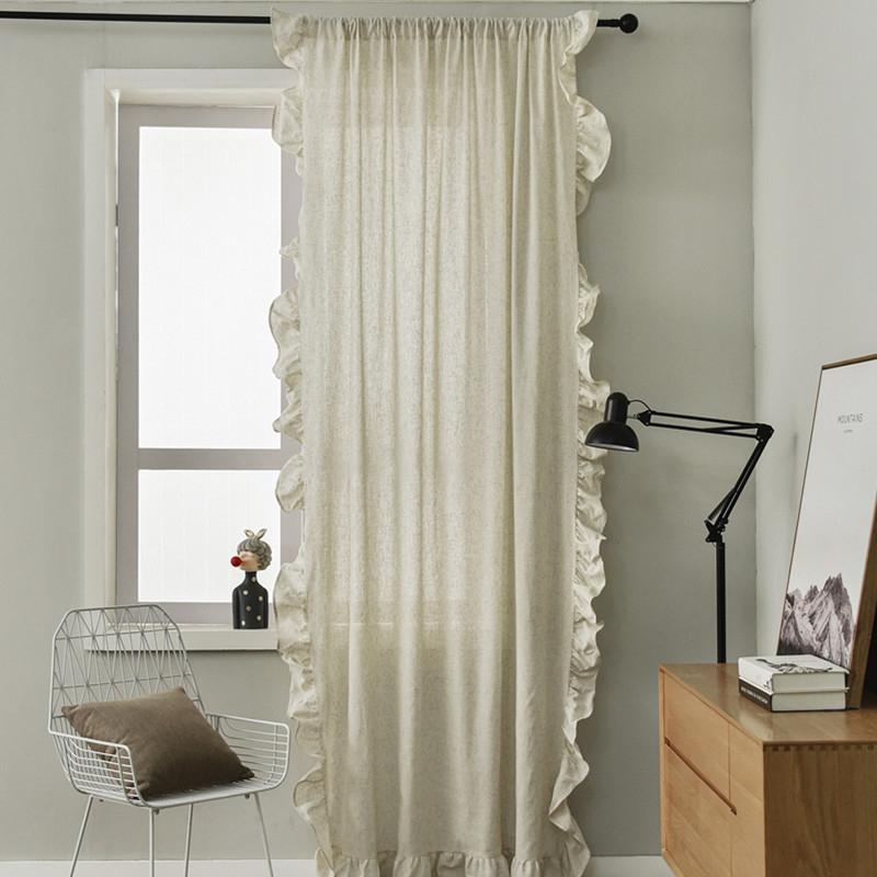 New Nordic Simple Bamboo Flounce Edge Light Luxury Semi-blackout Curtain Solid Color Bedroom Living Room Kitchen Window Curtain