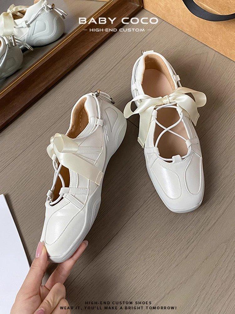 Lace ballet single shoes for women 2025 summer new versatile platform Mary Jane summer breathable sports sandals for women