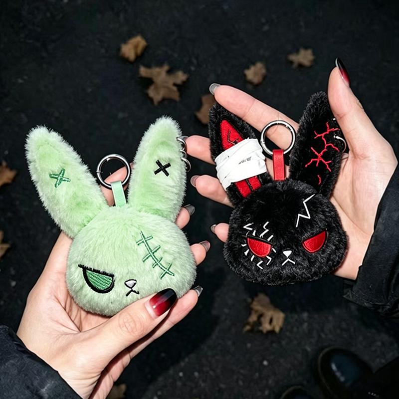 Portachiavi Peluche Coniglio Gotico di Halloween Accessori Fascino per Borsa Animale di Peluche Coniglio Portachiavi Bambola Coniglio Horror Ciondolo per Cellulare