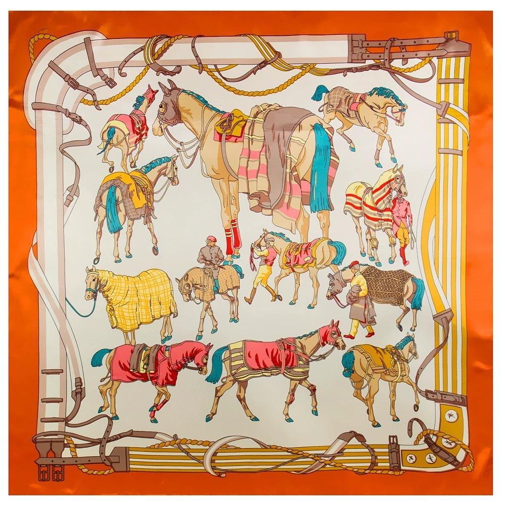 90*90Cm European War Horse Printed Small Square Scarf Summer  Foulard Hijabs For Women 90x90cm