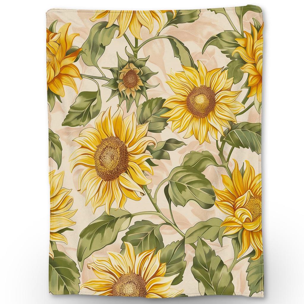 Creative Sunflower Theme digital-printed polyester Bedroom velvet flannel cover blanket Fleece soft sofa cover blankets for beds