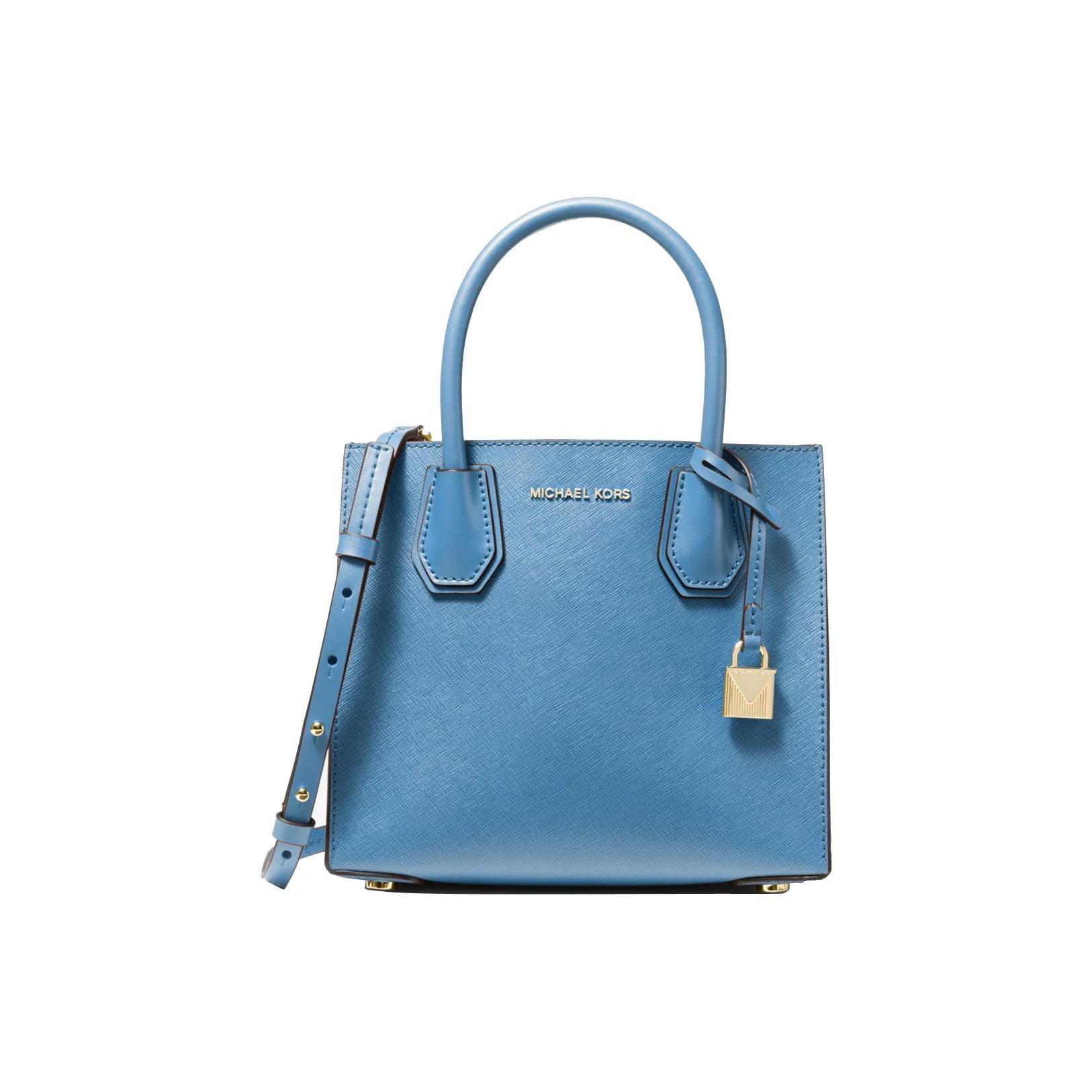 Michael Kors MK Mercer Lock Solid Color French Style Shoulder Bag Women Handbags Light-Blue 30S0GM9M6L-STH-PACIFIC Basic Set (Bag+Dust Bag)