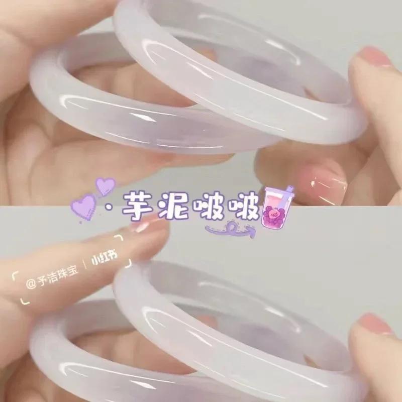 

Fresh Sweet Cute Beautiful Retro Round Strip Thick Glass Anti Jade Ice Penetrating Texture Bangle Bracelet Accessories Jewelry 58-62mm