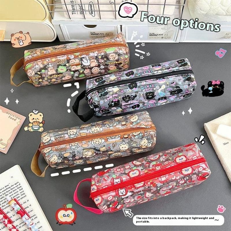 Cute Cartoon Capybara Bear Pvc Pen Bag Transparent Large Capacity Pencil Case Stationery Storage Bag Stationery Box Supplies