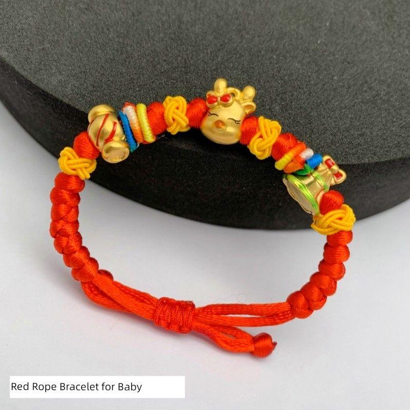 Dragon Year Birth Year Baby Red Rope Bracelet Alluvial Gold Yellow Gold Plated Kids Male and Female Baby Carrying Strap Woven Hand-Knitted