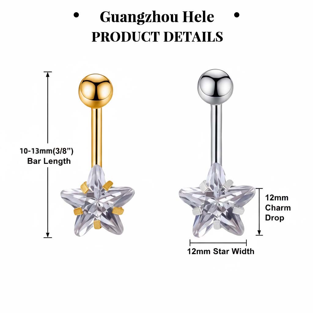 Gold Plated Stainless Steel Medical Steel CZ Navel Button Ring Piercing Belly Stud Body Jewelry Engagement Gift