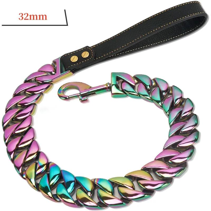 Stainless Steel Dog Leash Pet  Lead Traction  Super Strong Gold Collar Chain 32mm 19mm Bulldog Pitbull Large Dog Collar Leash