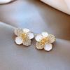 Elegant Zircon Flower and Pearl Stud Earrings - High-End Niche Design