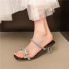 Small Square Heel Sandals Summer New Square Head Crystal Butterfly Knot Set Foot Non-slip High Heel Flip-flops