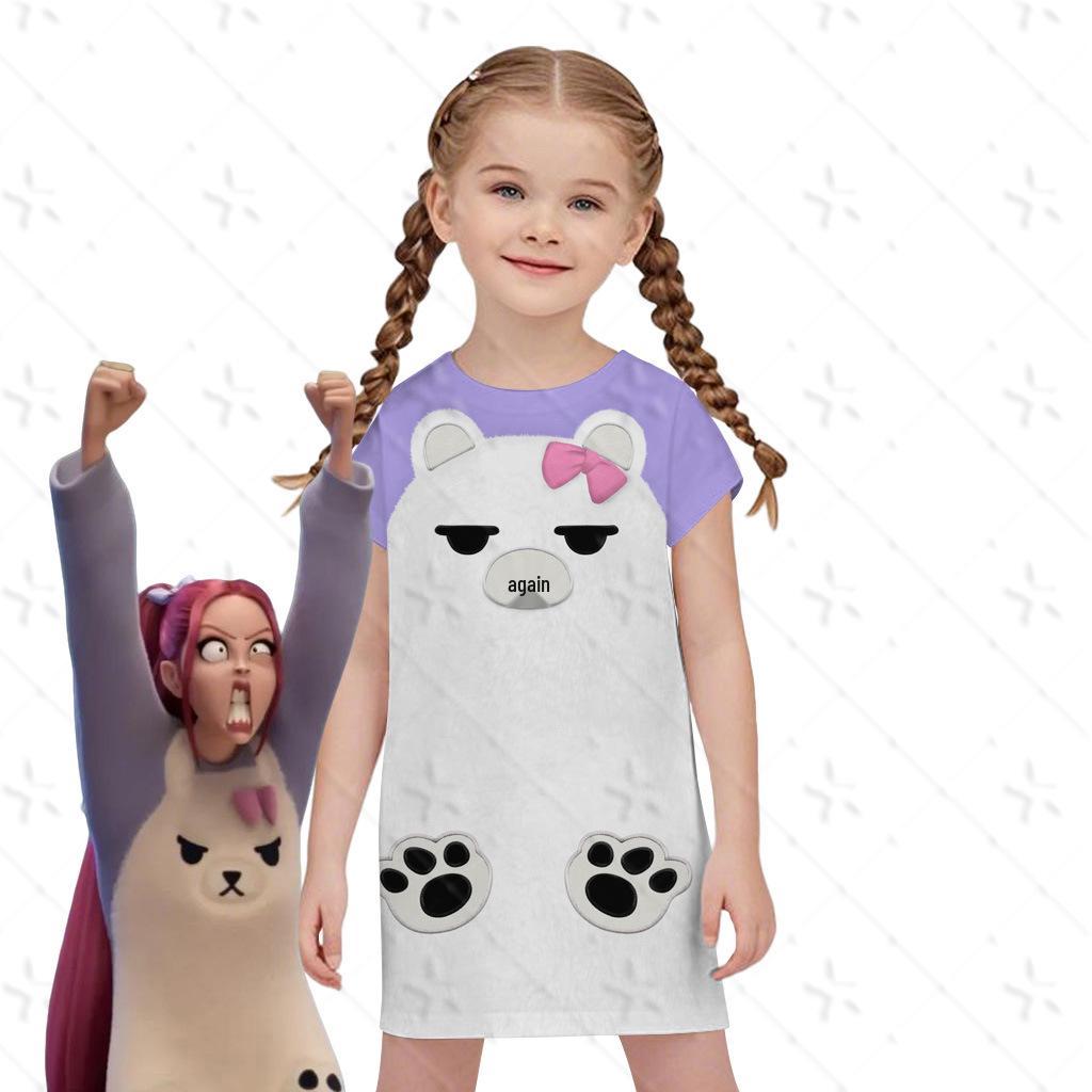 MIRA Kpop Demon Hunter Girl Cosplay Nightgown with Cute Bear & Train Design