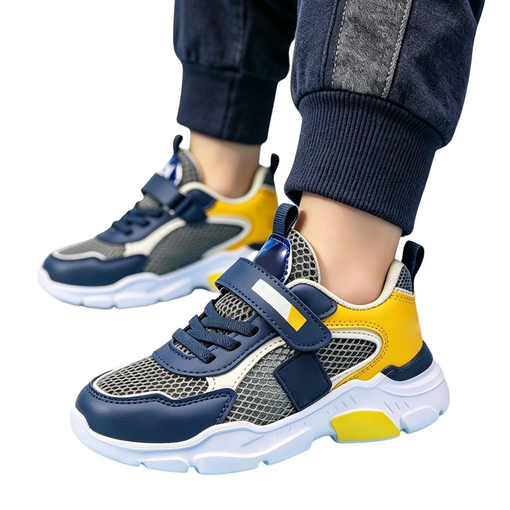 Children Running Shoes Lightweight Breathable Mesh Upper Durable Rubber Outsole Adjustable Hook and Loop Closure Athletic Sneakers for Kids