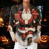 Women's Casual Christmas Print Button Down Long Sleeve Collared Blouse Top with Side Slits