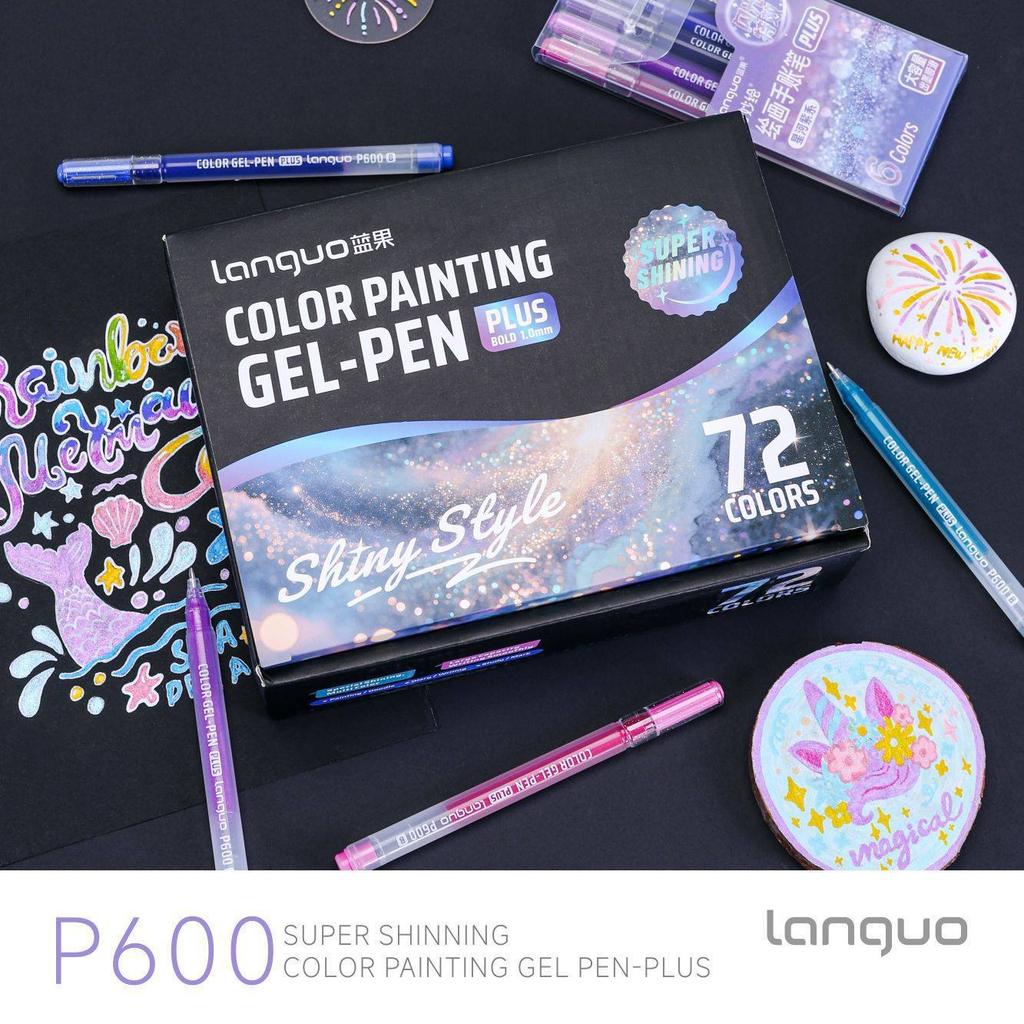 LANGUO 72/24/16 Colors Glitter Effects Gel Pen 1.0mm Large Capacity Students Writing Pen Painting Drawing Coloring Art Markers