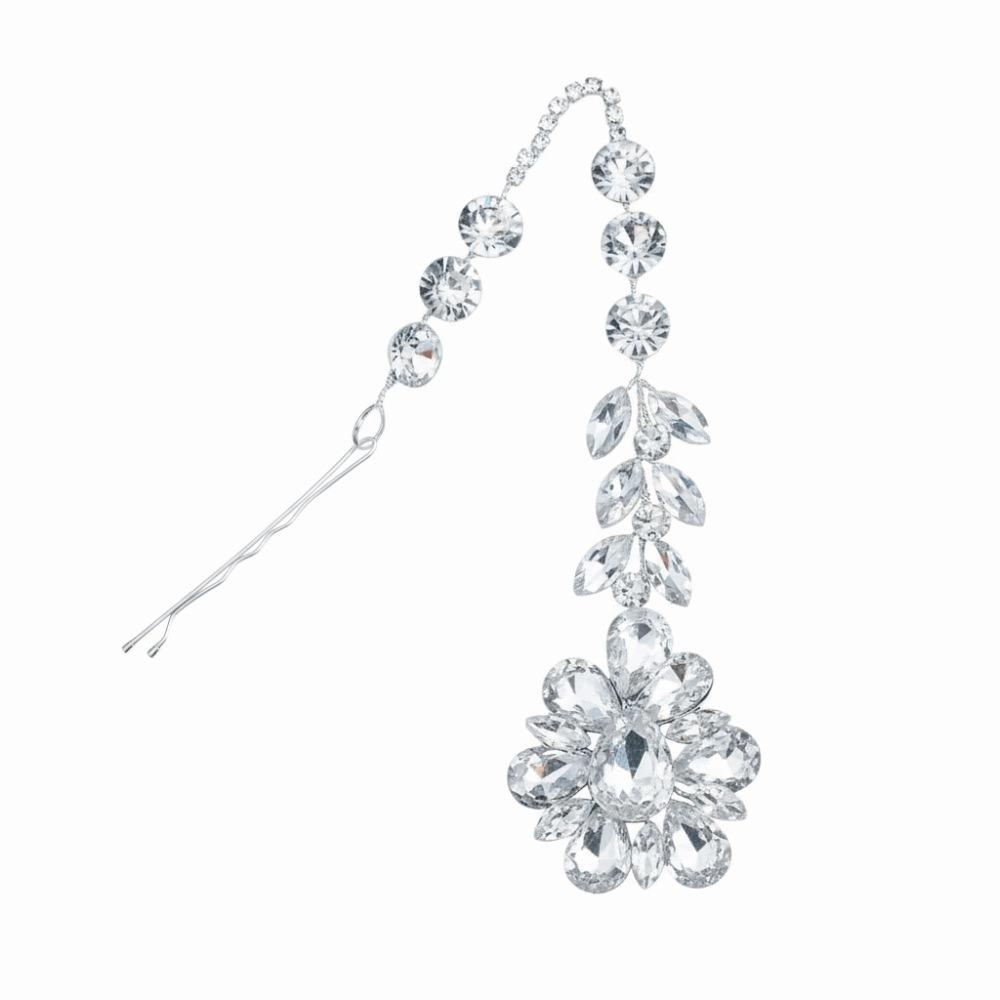 Headband Handmade Forehead Jewelry Sparkly Rhinestone Tassel Head Chain Silver Color Flowers Hair Accessories Wedding