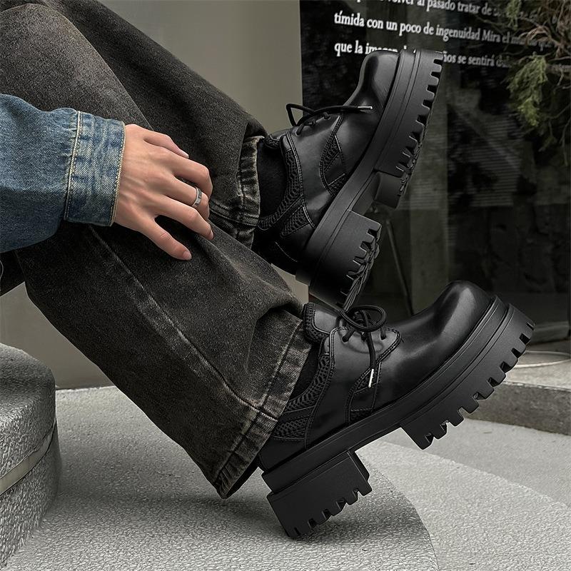 3610 upturned head Derby shoes platform soles men and women niche couples casual leather shoes genuine leather functional wind high street black shoes