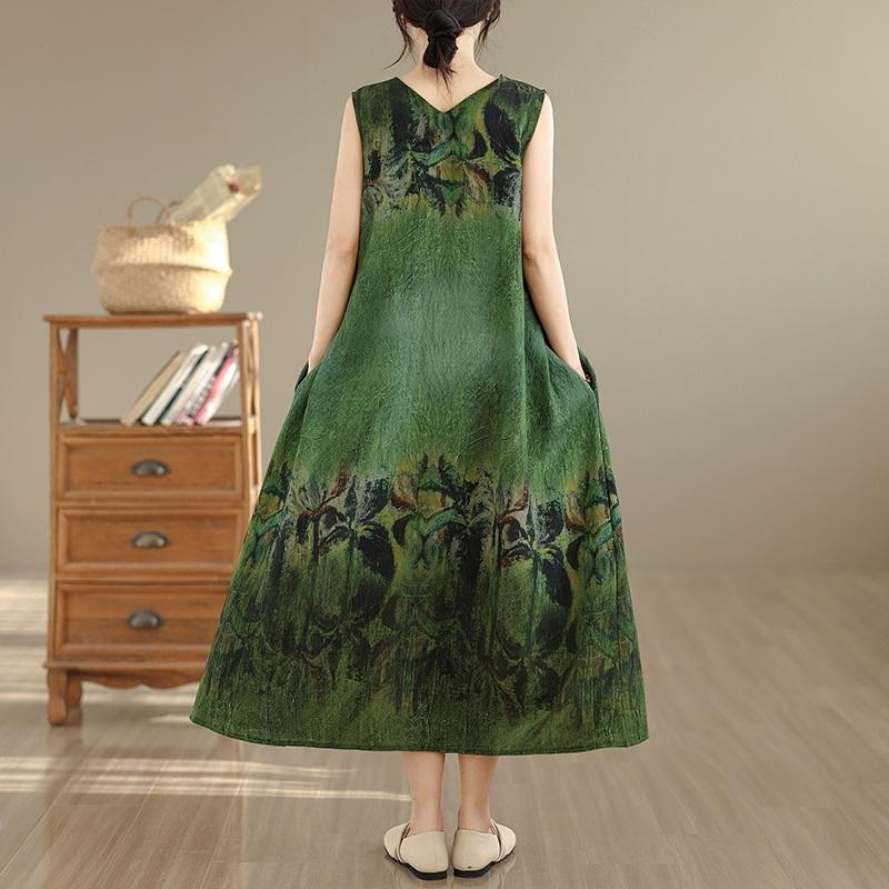 Sleeveless Plus Size Cotton Vintage Floral New In Dresses for Women Casual Loose Long Summer Dress