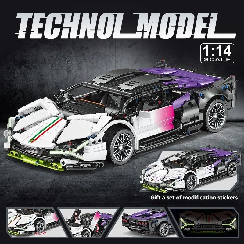 Non-Toxic New Technical 1:14 Building Blocks Car Speeding Moc Vehicle Racing Bricks Toys For Kids Birthday Halloween Christmas Gifts