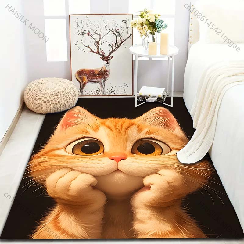 Cute Thinking Cat Print Cartoon Carpet for Bedroom Living Room Bedside Sofa Floor Mat Modern Home Decor Area Rug Luxury Gifts