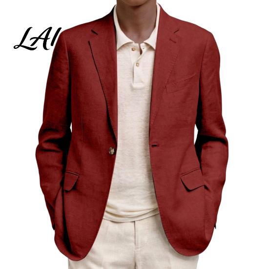Polyester Single Button Coat Men Casual Blazer Notch Lapel Suit Jacket Structured Daily Wear Jacket Business for Wedding Office Layering Pieces