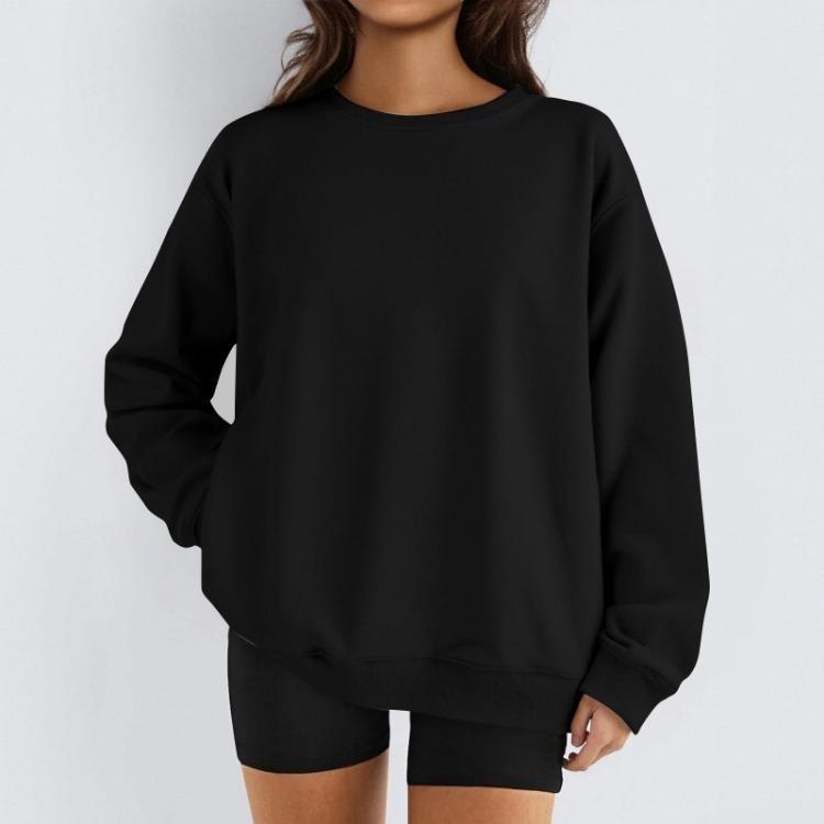 Damen Winter Fleece Tops Langarm Sweatshirt Lässiger Rundhalsausschnitt Pullover Lockerer Schnitt Warme Wintertops