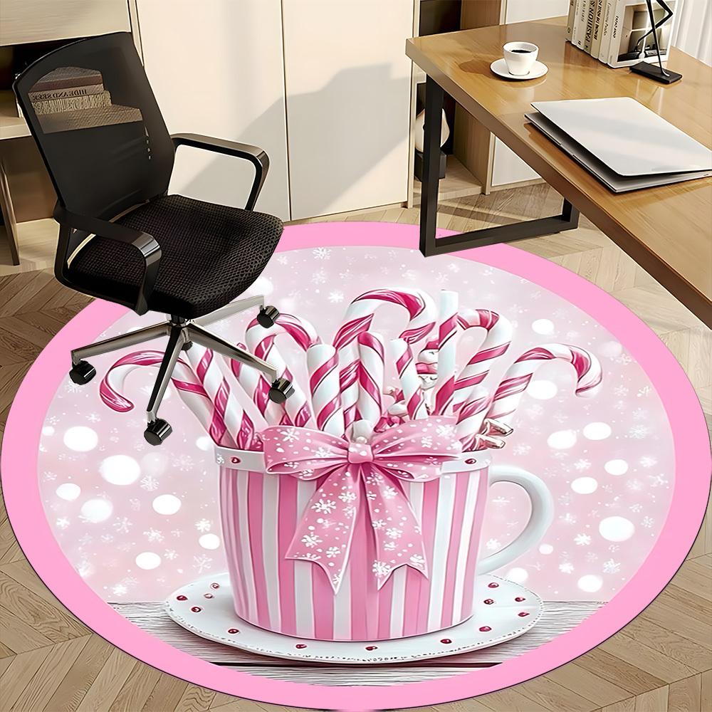 1pc Candy Canes Chair Carpet for Office, Non Slip, Soft and Durable Office Rug for Interior Decoration