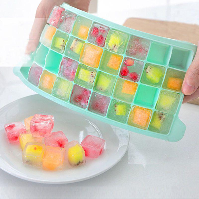 Food Grade Silicone Ice Cube Tray With Lid 24 Compartments Multi Purpose For Cocktails And Baby Food