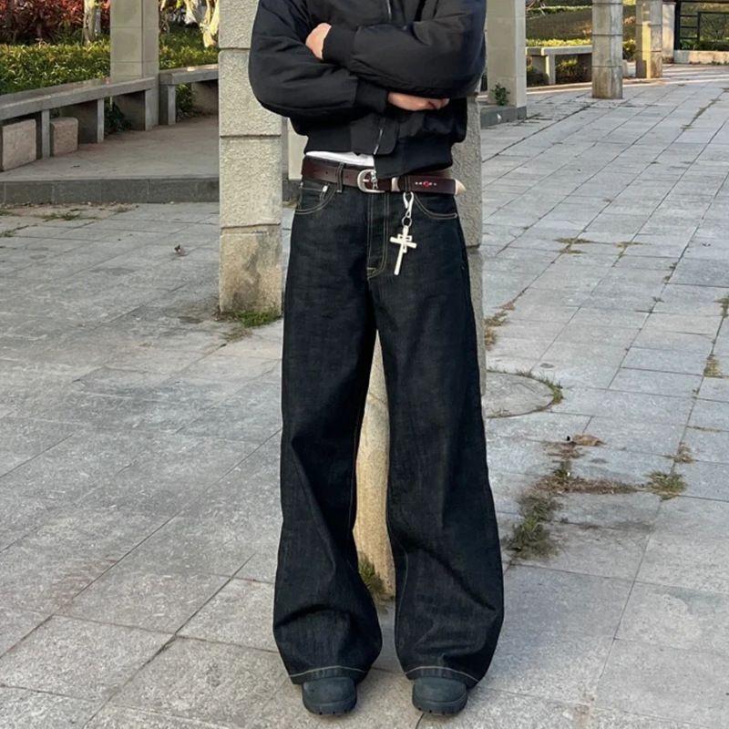 Herren Streetwear Dunkel gewaschene Baggy Weite Beine Jeanshose