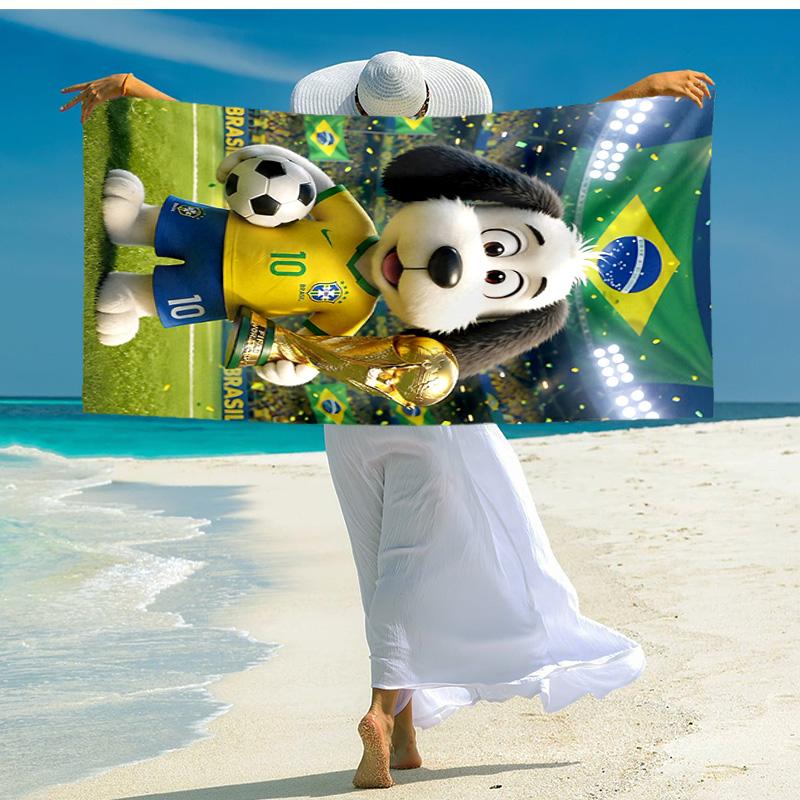 1pc Brazilian Soccer Mascot Trophy Cartoon Quick Dry Microfiber Bath Towel for Swimming Surfing Camping Unisex Holiday. SJT720127