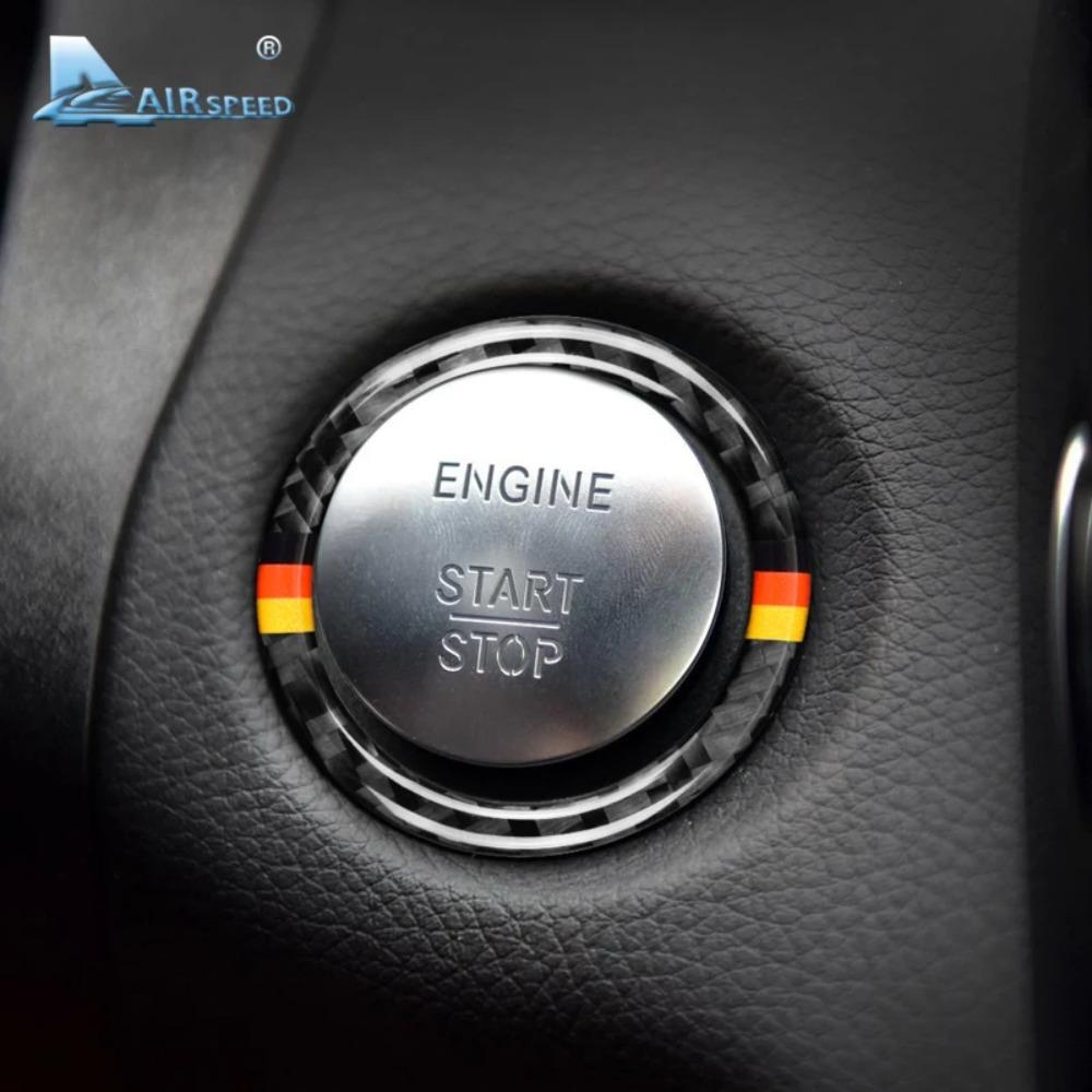 For Mercedes Benz C Class W205 C180 C200 E Class W212 GLC X253 Real Carbon Fiber Sticker Car Engine Start Ring Cover Accessories