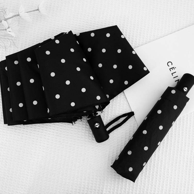Fully automatic folding polka dot umbrella UV protection sun umbrella parasol vinyl simple weather and rain umbrella