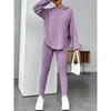 Autumn and Winter Women's Loose Hooded Long Sleeved Casual Pants with Threaded Groove Strip Set