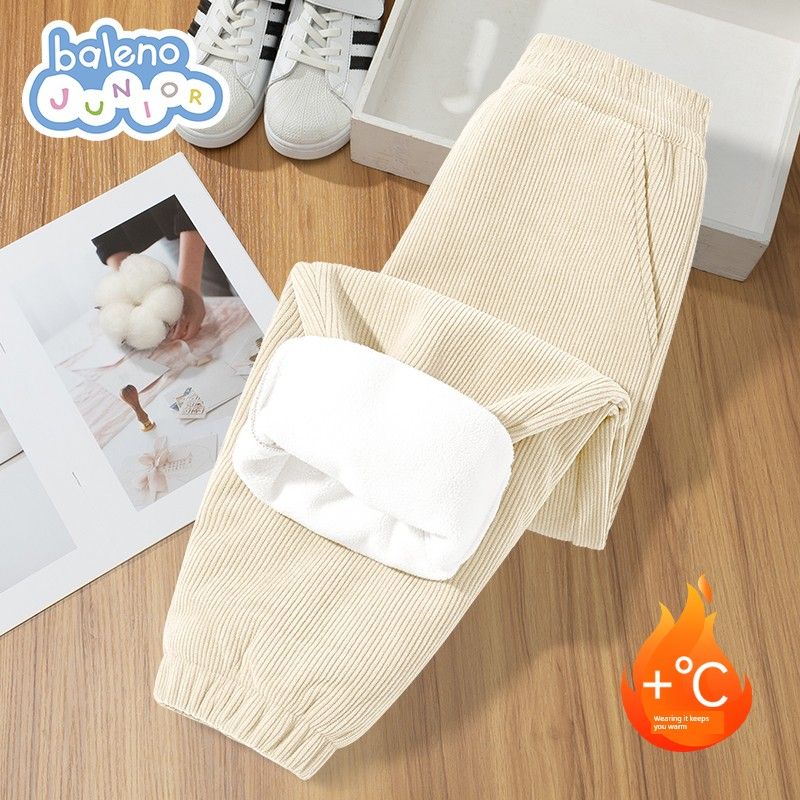 Baleno Children s Clothing Boys  Corduroy Pants Winter Fleece-Lined Thickened Warm Pants Boys  Sweatpants Children s Pants Apricot#Solid Color 120 cm