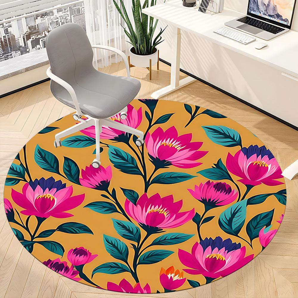 1PC Floral Pattern Chair Carpet for Office, Indoor Non-Slip Washable Carpet, Soft Comfortable Mat For Office Room yy250930148