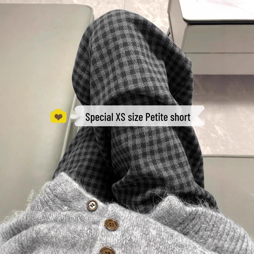 Black & Gray Wide-Leg Plaid Wool Pants, XS, High-Waisted, Petite Fit, Retro Style for Autumn/Winter