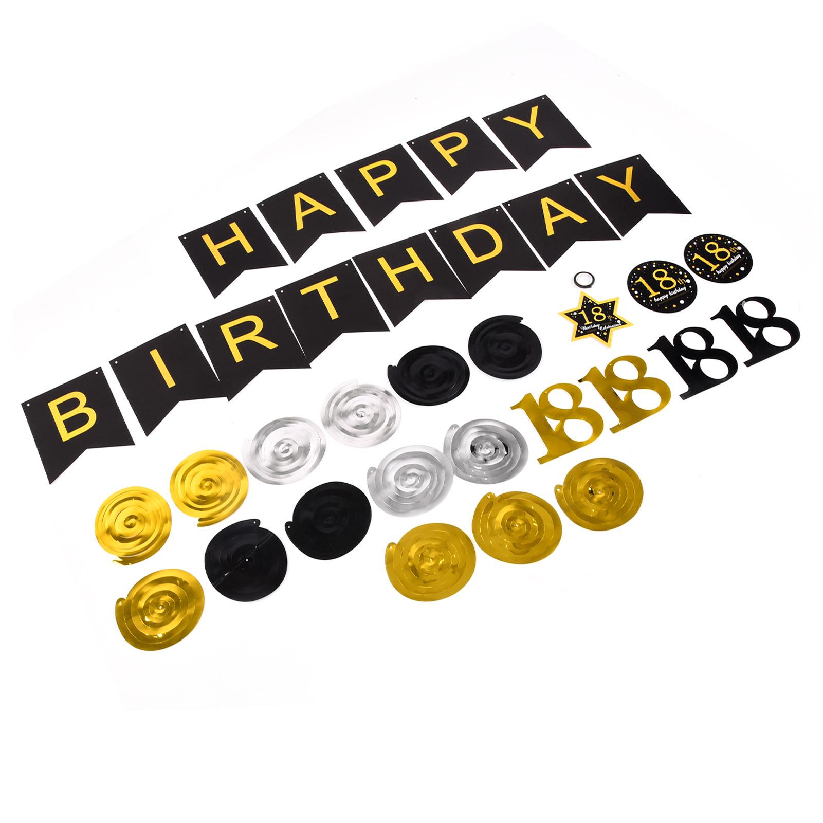 18th Birthday Party Decoration Set Letter Happy Birthday Banner with Number 18 Signs Hanging Spiral Strips