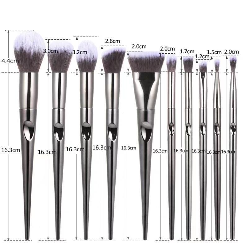 10 Wet and Wild Series Makeup Brush Set, Tapered Finger Print Handle Brush, Eye Brush Makeup