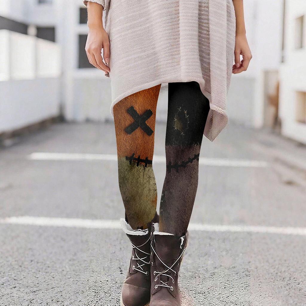 Women's Casual Fashion Outdoor Halloween Printed Slim Elastic Yoga Pants Cropped Pants