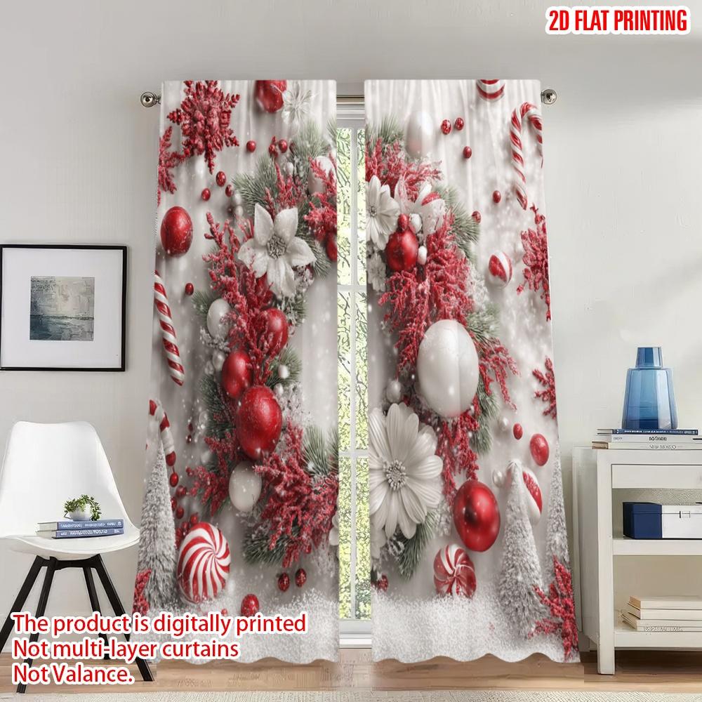 

2pcs 2D flat printing Christmas curtains Christmas Wreath Snowflakes Trees Digital Printed Polyester Drapes Spring for Home Wall 100*130 Grommet Top 1pcs