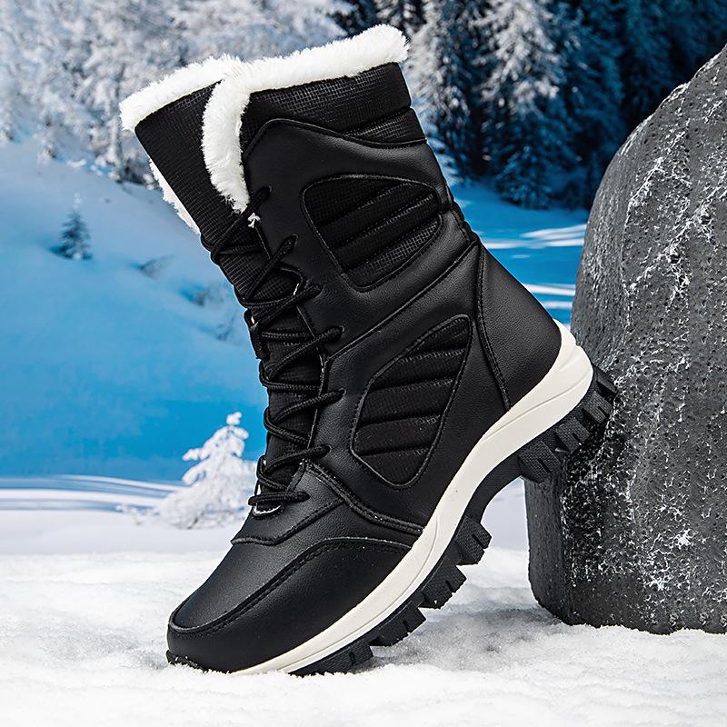 

Зимние теплые ботинки для женщин с подкладкой из искусственного меха, водонепроницаемые ботинки до середины голени, нескользящая обувь для активного отдыха, женские спортивные ботинки на шнуровке для ходьбы и походов 39 чёрный