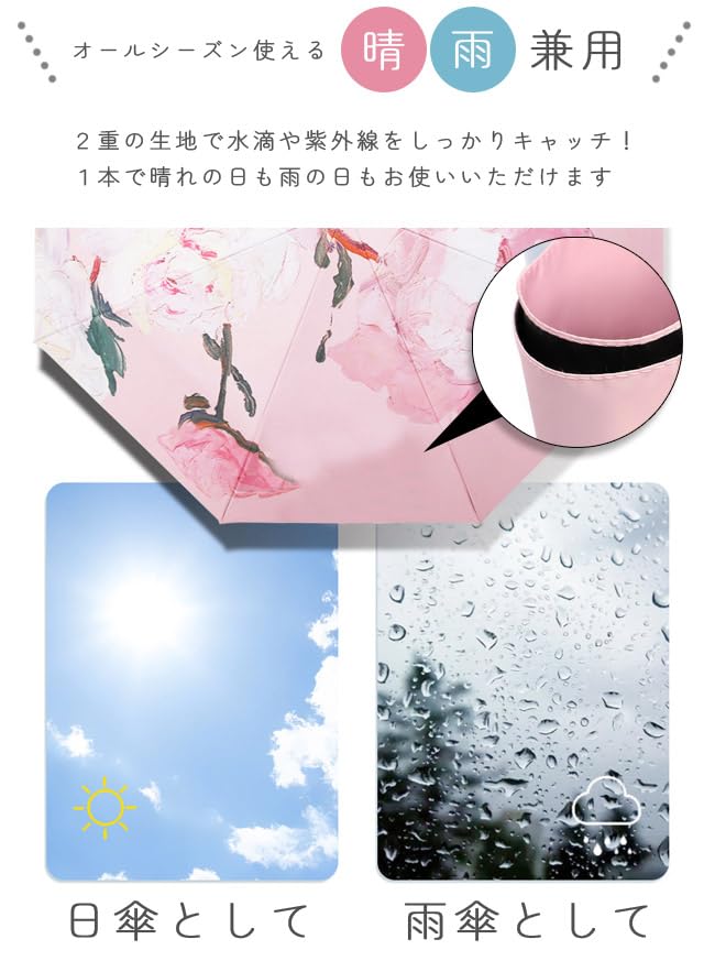 Faltbar Geeignet für Alle Floral Manuell 8 UV GPT Blume Rosa [Kofferfirma] Regenschirm, Wetter, Druck, Stilvoll, Damen, Groß, 97cm, Bedienung,