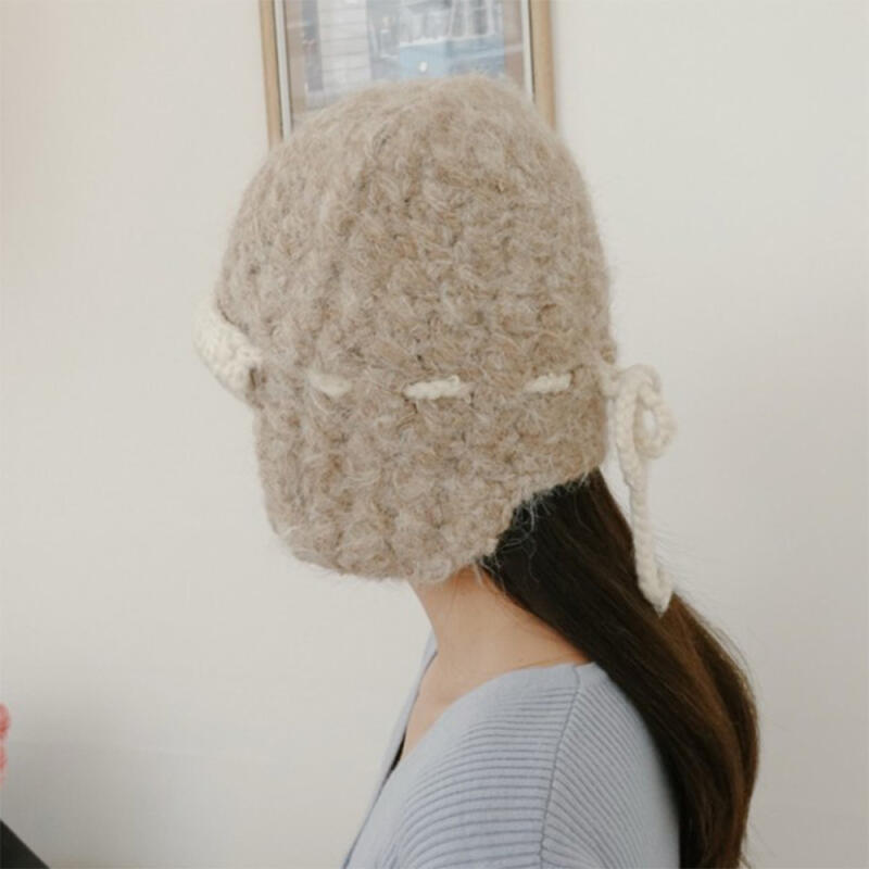 Women s Bocashi Fur Knit Color Block Roll-Up Ribbon Beanie beige
