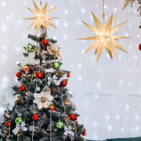 Lumini de Crăciun cu stele cu 18 colțuri Decorații agățate Lumină moale IP44 Lampă LED impermeabilă Decor de stea de Crăciun pentru exterior/interior