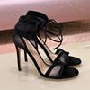 Mode 2025 Sommer Sexy Air Mesh Schnür-Damen Gladiatorsandalen Mode Peeptoe Stiletto Hohe Absätze Elegante Damen Bankett Partyschuhe