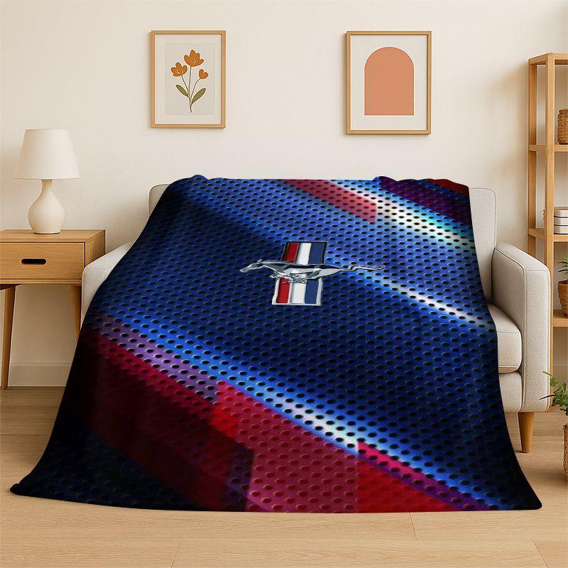 Retro Mustang Racing Car Sign Flannel Blanket Soft Warm Throw Blanket for Bedroom Living Room Bed Travel Camping Picnic Gift