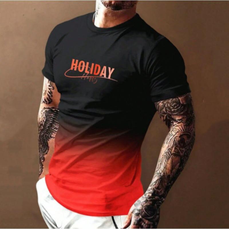 Men's 3D Printed T-Shirt gradient color Short Sleeve O-Neck Pullover casual top