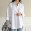 Irregular Vintage Office Blouse Women Elegant White Loose Shirt Women Casual Cotton Button Long Sleeve Shirt Tops Clothes 21407