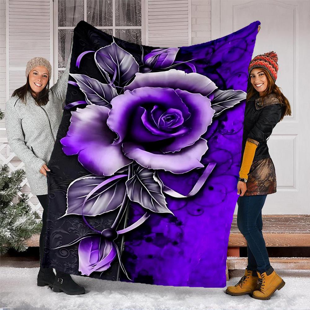 1pc Purple Rose Outdoor Blanket - Lightweight Flannel Throw For Travel, Camping, Gifts For Family Or Friends Yy251114259
