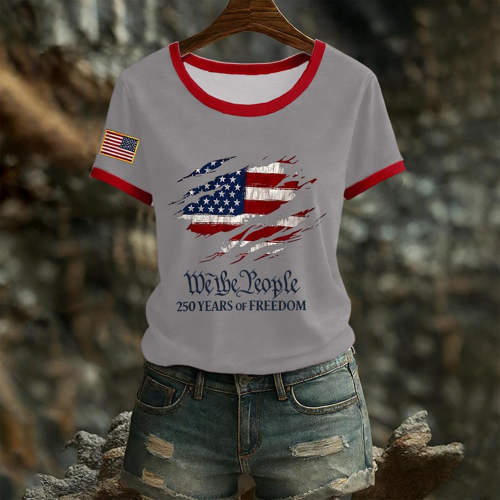 Damen Casual Rundhals Kurzarm Pullover Bedrucktes T-Shirt Top